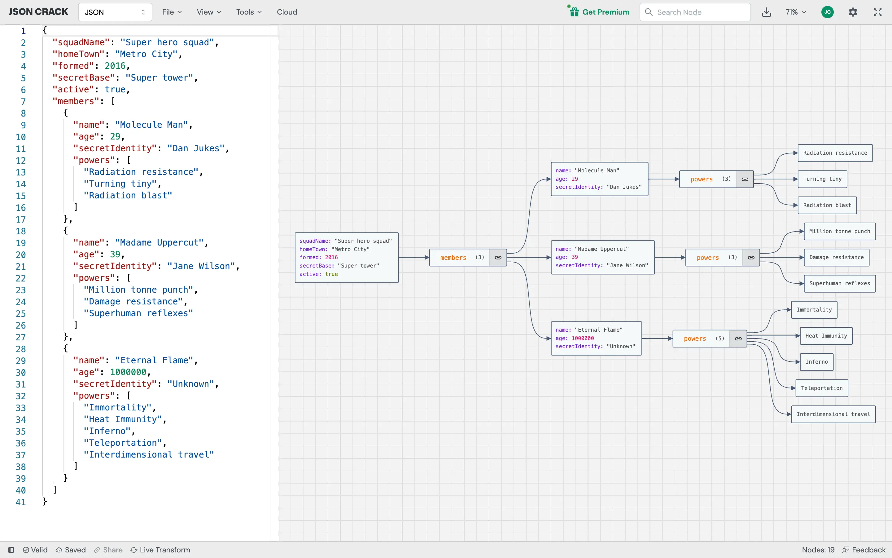 JsonFormat editor preview